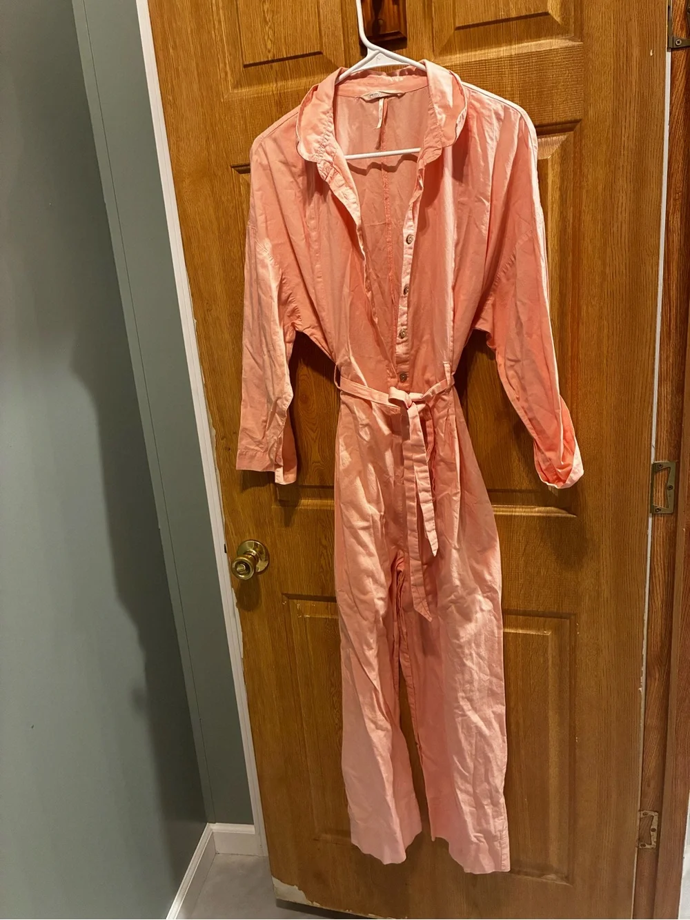 Free People Peach Pink Cropped Jumpsuit